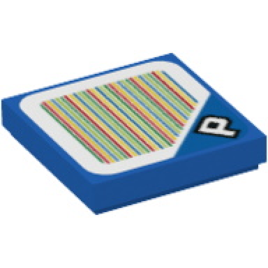 blue tile 2 x 2 with super mario scanner code p switch pattern sticker - set 71364