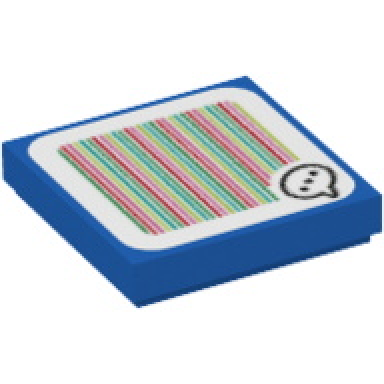 blue tile 2 x 2 with super mario scanner code toad speech bubble with ellipsis pattern sticker - sets 71368 77907