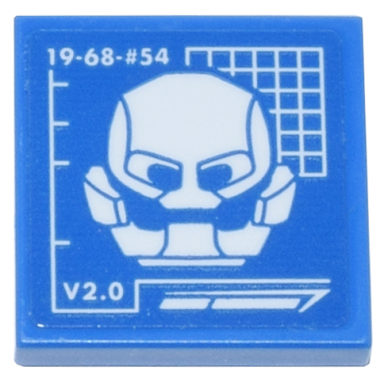 blue tile 2 x 2 with blueprint white ultron helmet and 19-68- 54 and v2.0 pattern sticker - set 76269
