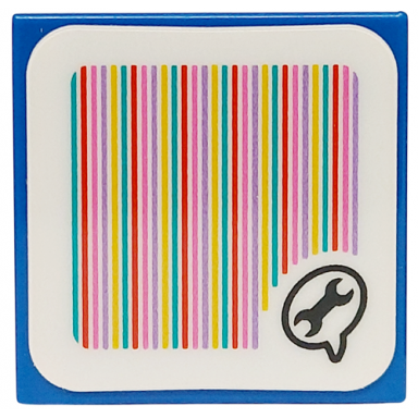 blue tile 2 x 2 with super mario scanner code blue toad speech bubble with wrench pattern sticker - set 72035