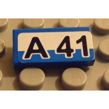blue tile 1 x 2 with black a 41 on white and blue background pattern sticker - set 8252