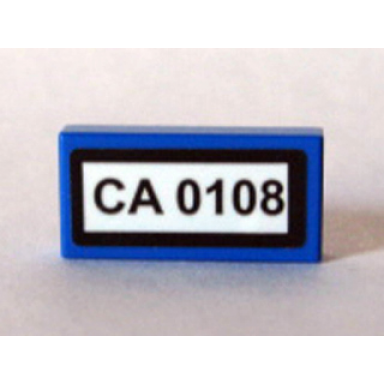 blue tile 1 x 2 with ca 0108 pattern sticker - set 10184