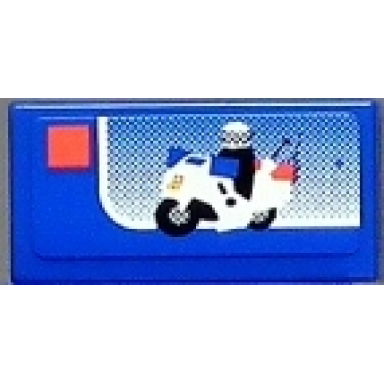 blue tile 1 x 2 with lego police motorcycle set box pattern sticker - set 7848