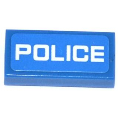 blue tile 1 x 2 with white police thin font on blue background pattern sticker - sets 60041 60047