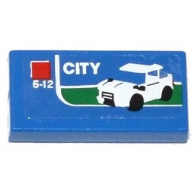 blue tile 1 x 2 with white car city and 5-12 pattern sticker - set 60050