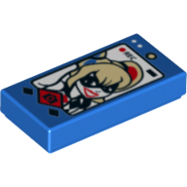 blue tile 1 x 2 with cell phone smartphone screen and harley quinn pattern
