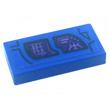 blue tile 1 x 2 with dark purple monitor screen pattern model left side sticker - set 76186