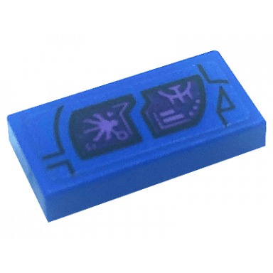 blue tile 1 x 2 with dark purple monitor screen pattern model right side sticker - set 76186