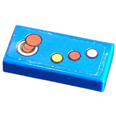 blue tile 1 x 2 with joystick and yellow red and white buttons pattern sticker - set 41231