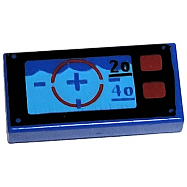 blue tile 1 x 2 with underwater periscope view with crosshairs 20 40 and red buttons pattern