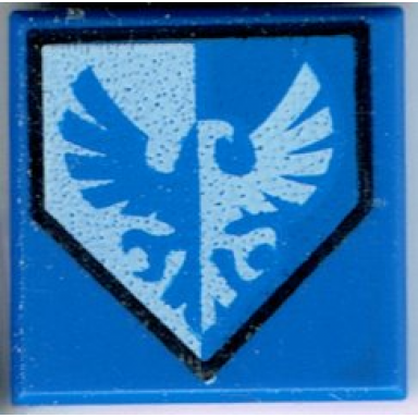 blue tile 1 x 1 with blue and white falcon on pentagonal shield pattern