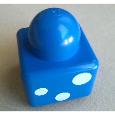 blue primo brick 1 x 1 with 3 white spots pattern