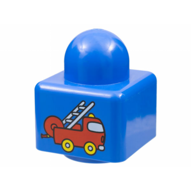 blue primo brick 1 x 1 with red fire truck and ladder pattern