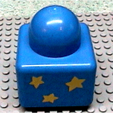 blue primo brick 1 x 1 with 3 yellow stars pattern