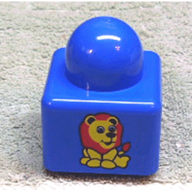 blue primo brick 1 x 1 with lion pattern and monkey on opposite sides pattern