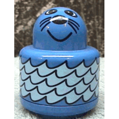 blue primo brick round rattle 1 x 1 with walrus seal in water pattern