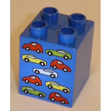 blue duplo brick 2 x 2 x 2 with 9 cars pattern