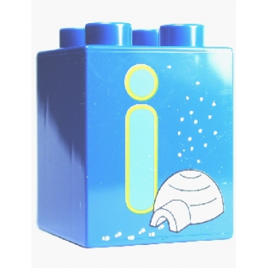 blue duplo brick 2 x 2 x 2 with letter i and igloo pattern