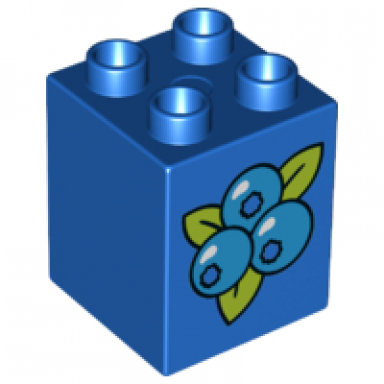 blue duplo brick 2 x 2 x 2 with blueberries pattern