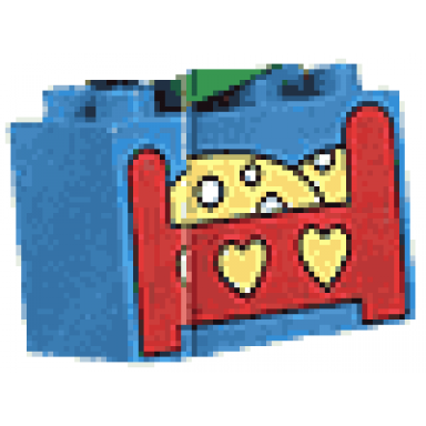 blue duplo brick 2 x 4 x 2 with red bed and yellow sheet pattern