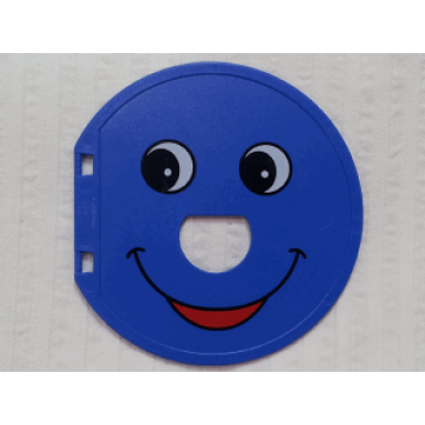 blue duplo ball tube exit door with smiling face pattern