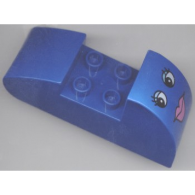 blue duplo brick 2 x 6 x 2 rounded ends with female face pattern