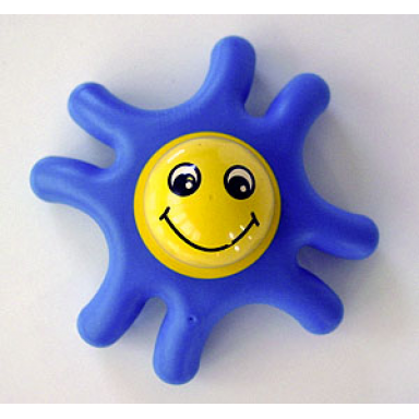 primo teether star with 8 arms and yellow center with face pattern