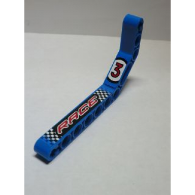 blue technic liftarm modified bent thick 1 x 11.5 double with number 3 and race pattern model right side stickers - set 8238