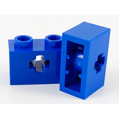 blue technic brick 1 x 2 with axle hole and inside side supports