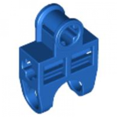 blue technic axle connector 2 x 3 with ball joint socket - open sides angled forks with closed axle holes