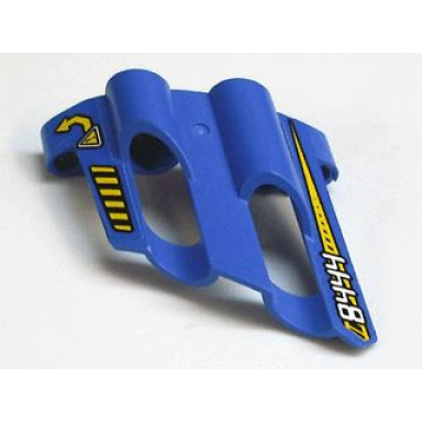 blue technic panel fairing 1 large short large holes side a with white 8444 and yellow arrow pattern stickers - set 8444