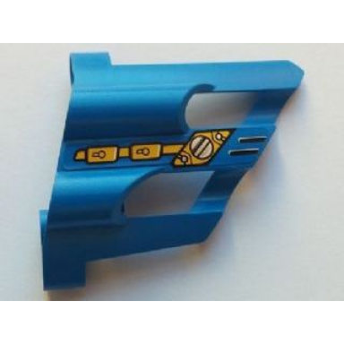 blue technic panel fairing 1 large short large holes side a with silver and yellow mechanical pattern sticker - set 8444