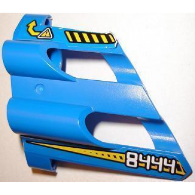 blue technic panel fairing 2 large short large holes side b with white 8444 and yellow arrow pattern stickers - set 8444