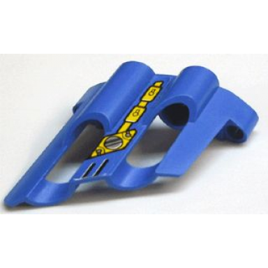 blue technic panel fairing 2 large short large holes side b with silver and yellow mechanical pattern sticker - set 8444