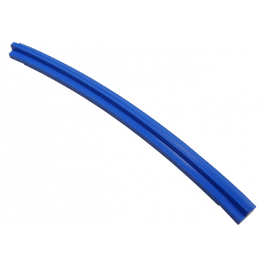 blue train track rail curved inside with tapered ends