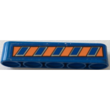 blue technic liftarm thick 1 x 5 with orange and blue danger stripes pattern sticker - set 70322