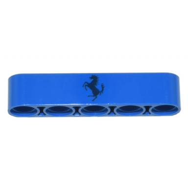 blue technic liftarm thick 1 x 5 with ferrari logo black horse pattern