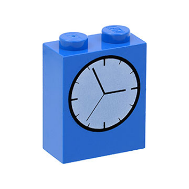 blue brick 1 x 2 x 2 with inside axle holder with clock face pattern