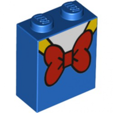blue brick 1 x 2 x 2 with inside stud holder with red bow tie white shirt and yellow trim pattern brickheadz donald duck torso