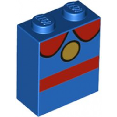 blue brick 1 x 2 x 2 with inside stud holder with bright light orange circle red stripe and collar pattern brickheadz scrooge mcduck torso