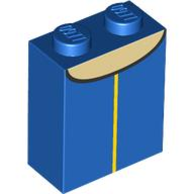 blue brick 1 x 2 x 2 with inside stud holder with yellow vertical line and tan neck with black curved outline pattern brickheadz snow white torso