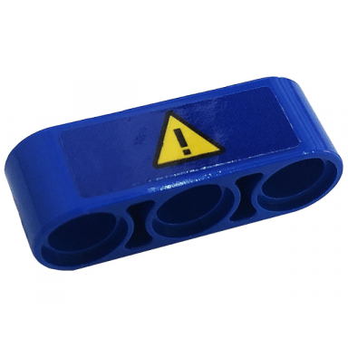 blue technic liftarm thick 1 x 3 with exclamation mark in yellow danger sign pattern sticker - set 42128