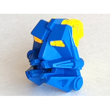 blue bionicle head connector block 3 x 4 x 1 2 3 with trans-neon yellow eye brain stalk 32553 32554