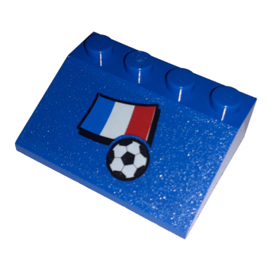 blue slope 33 3 x 4 with flag of france and soccer ball pattern sticker - set 3406