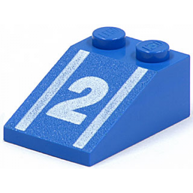 blue slope 33 3 x 2 with white number 2 and stripes pattern