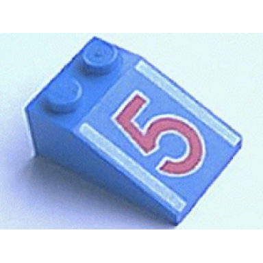 blue slope 33 3 x 2 with red number 5 and white trim pattern