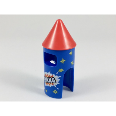 blue minifigure headgear head cover costume firework rocket with red top bang and yellow stars pattern