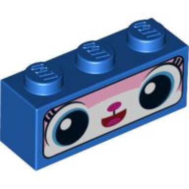 blue brick 1 x 3 with cat face with black border pattern astro kitty