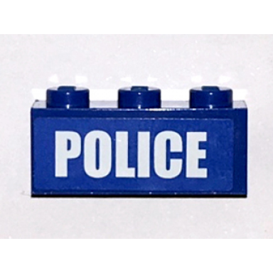 blue brick 1 x 3 with white police bold narrow small font on blue background pattern sticker - set 4438