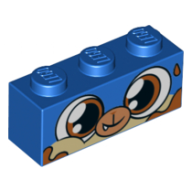 blue brick 1 x 3 with dog face wide dark orange eyes dark orange splotches pattern dessert puppycorn